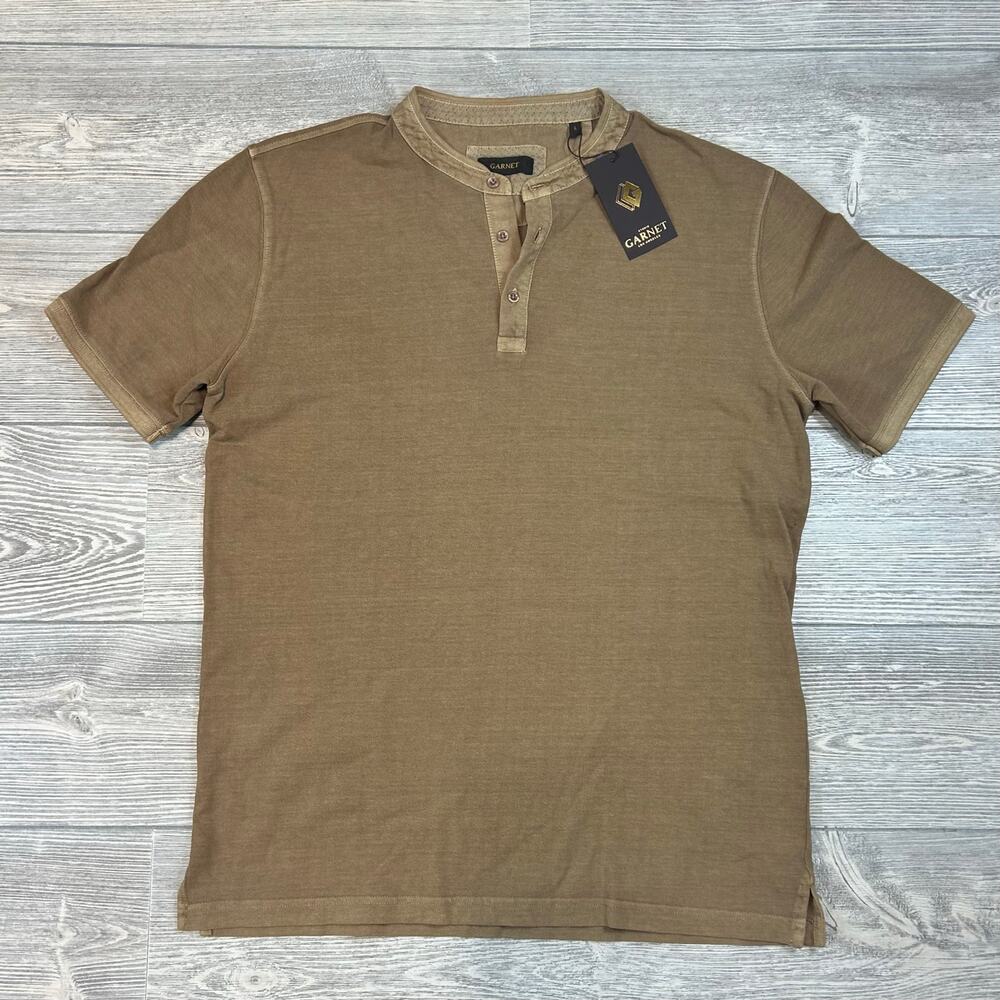 NWT Garnet Men's Large Tan 100% Cotton Henley Shirt